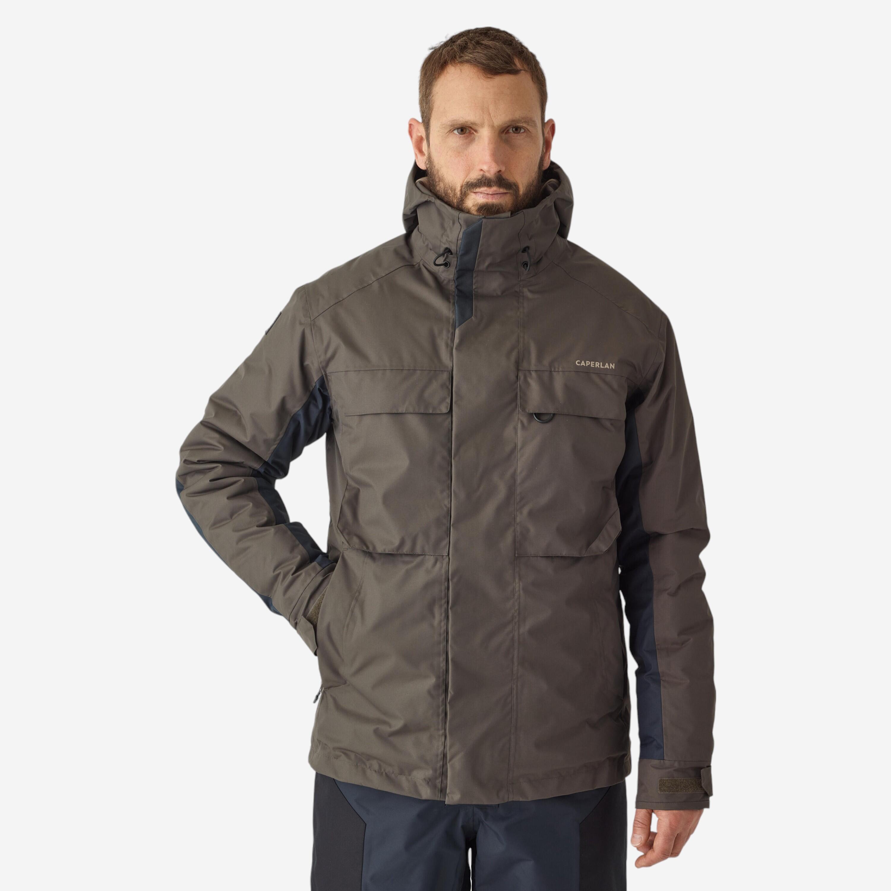 Men s warm waterproof fishing jacket FJ 500 TH khaki Decathlon